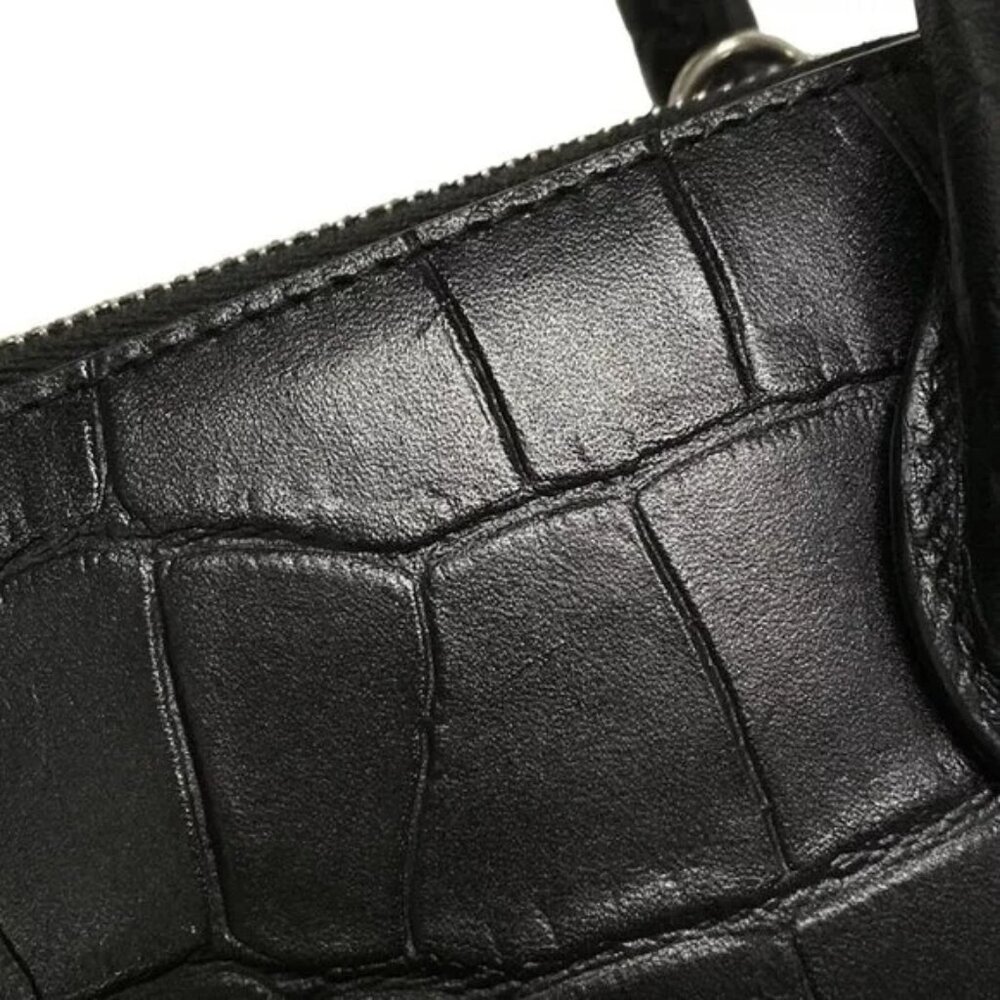 100% Auth BALENCIAGA Ville Top Handle S Black White Leather Handbag 859-113024 - Picture 10 of 14